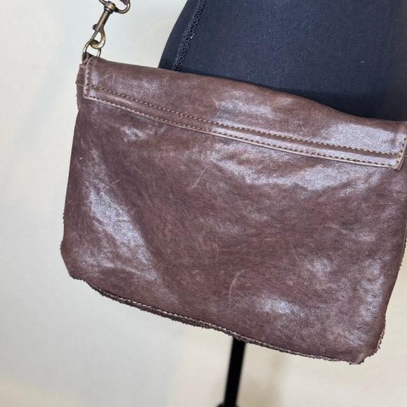 Langellotti Textured Brown Leather Crossbody Bag Snake-Reptile Pattern - Picture 12 of 16